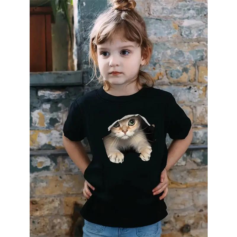 Новые забавные животные кошки 3D принт футболки для девочек модные вечерние топы с короткими рукавами футболки 2025 повседневные футболки одежда для девочек