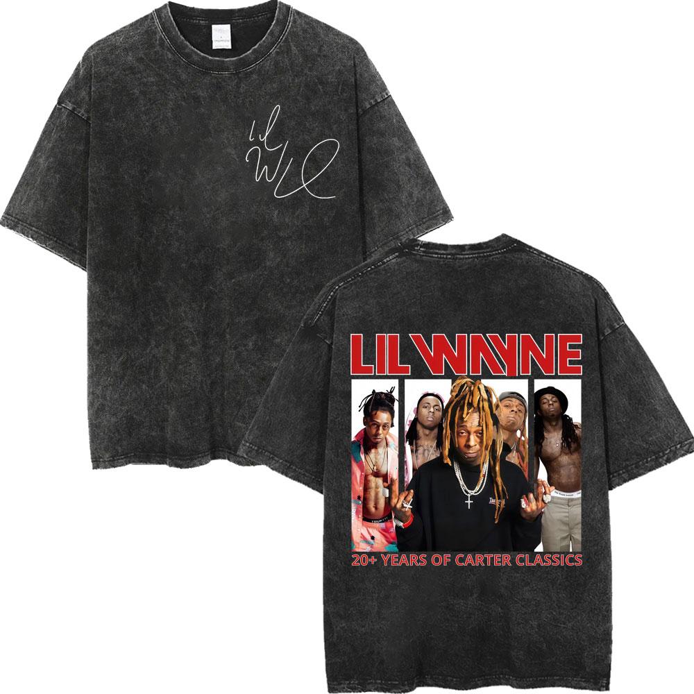 Vintage Washed Rapper Lil Wayne Print T Shirt High Quality Fashion Short Sleeve Tshirt Men Women Summer Casual Cotton Tshirts
