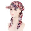 2025 Print Pre-Tied Hat Women Muslim Long Tail Headscarf Hijab Turban Visor Chemo Cap Bonnet Hair Loss Head Wrap Turbante Mujer