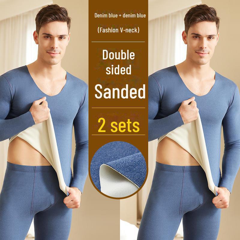 Комплект мужского термобелья: Бесшовный, плотный, сохраняющий тепло осенне-зимний костюм с двухсторонним немецким бархатом.