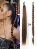 Synthetic 28 Inch Braided Ponytail Extension Long Straight With Rubber Band Braided Ponytail For Women's Daily Use