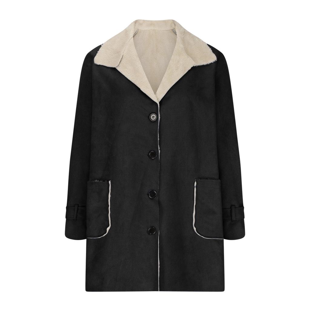 Женская свободная повседневная однотонная куртка с лацканами, карманами на пуговицах, средней длины, длинными рукавами и капюшоном