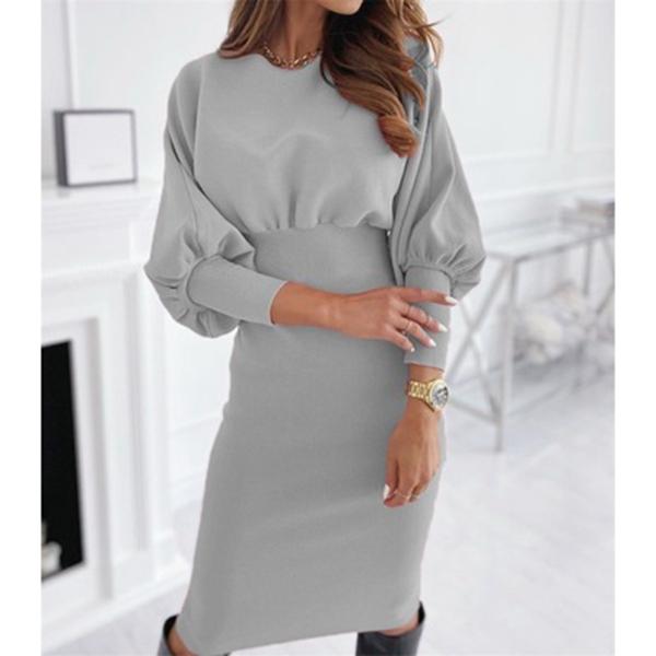 Элегантное женское платье миди с объемными рукавами и талией, однотонное платье на осень и зиму, Vestidos