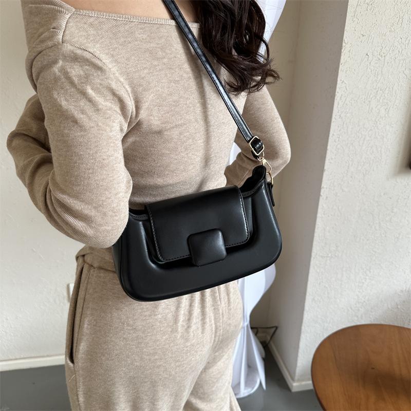 Versatile Ind Korean Version Solid Color Texture Underarm Bag Female 2024 Winter Retro Commuter Messenger Bag Small Square Bag Female