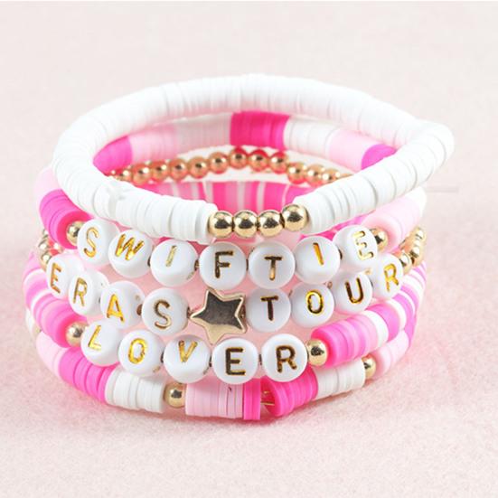 5 шт./компл. эластичный браслет с надписью «Singer Lover» из полимерной глины, браслет с бусинами, летний пляжный богемный многослойный браслет дружбы