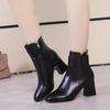 Fashion New White Black Thick High Heel Ankle Boots Women 2024 Pointed Toe Keep Warm Elegant Short Booties Ladies Ankle Buckle Decoratio