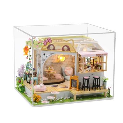 MOIN MOIN 2204dh318 Кошачье Кафе Кукольный Домик DIY Набор 1/24 Светодиодная Музыкальная Шкатулка