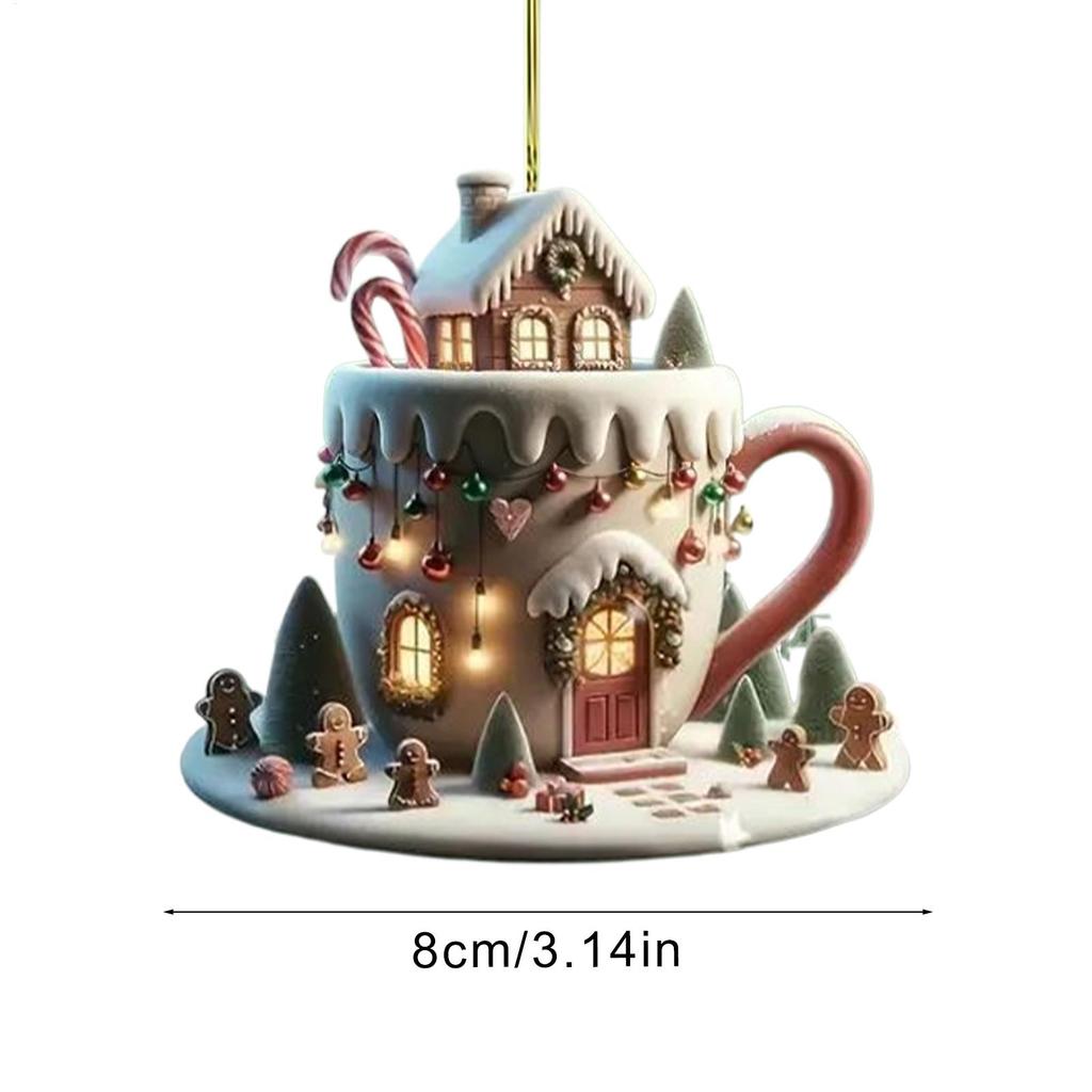 Christmas Tree Decor Pendant 2D flat Acrylic xmas Coffee Cup Snow House Holiday Pendant Christmas Home Ornaments decoration