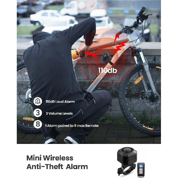 Bike Alarm with Remote, 110dB Wireless Anti-Theft Vibration Motorcycle Alarm, Door, Window & Vehicle Security Alarm System, Adjustable Sensitivity &