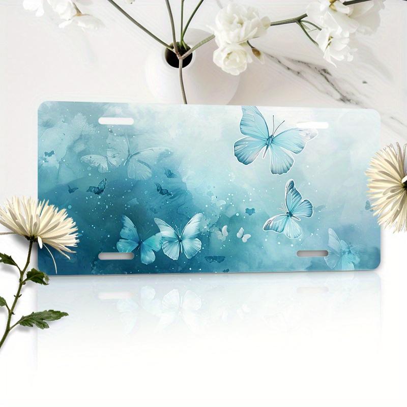 2D Flat, 2D Flat Car Plate, Decorative Use Only, 1pc, 2D Flat, Blue Butterfly Car Plate - 15.54 meter Art Front Plate, Flying Butterfly, Durable and W