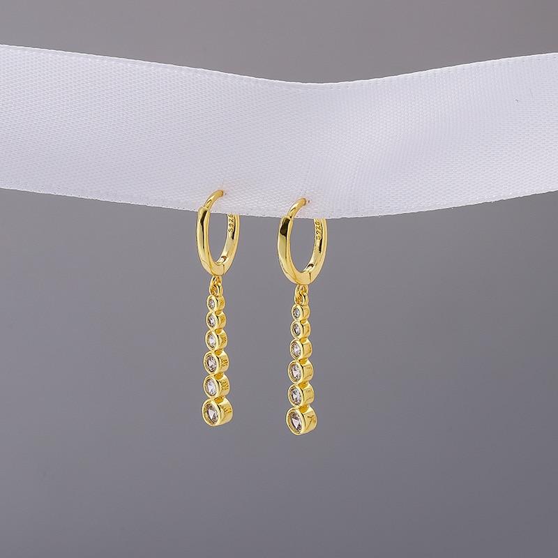 925 Sterling Silver Zircon Long Hoop Earrings Simple Light Luxury Golden Silver French Earrings