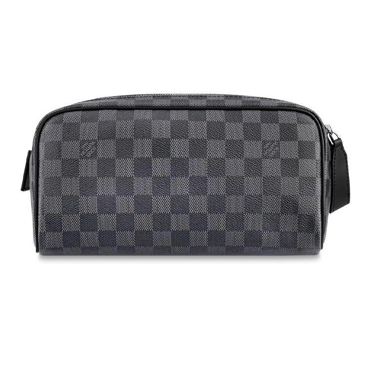 Louis Vuitton Мужская косметичка из холста и кожи в клетку, черная с синим узором, N40127