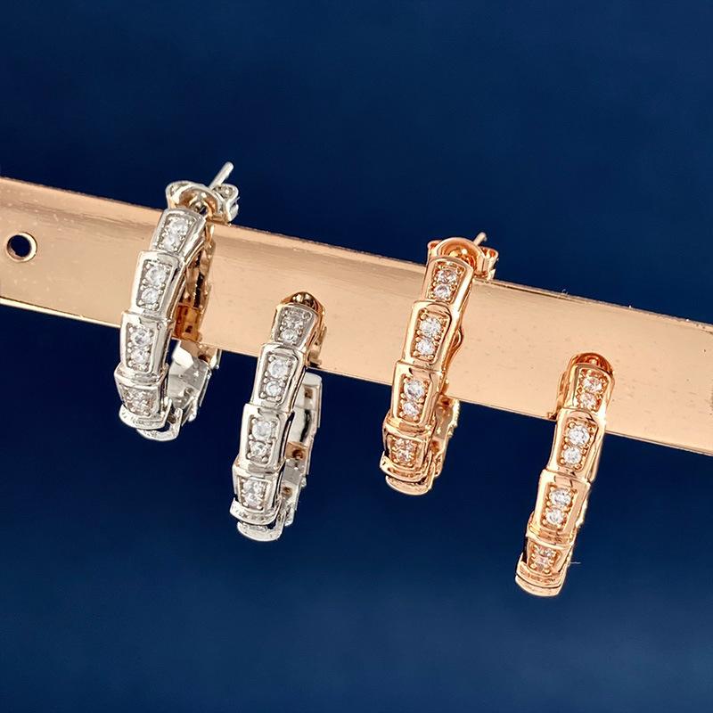 Аксессуары, Медь Узкая версия Полные бриллиантовые серьги в форме змеи С-образной формы Ins Популярный дизайн Серьги-гвоздики Украшения для ушей