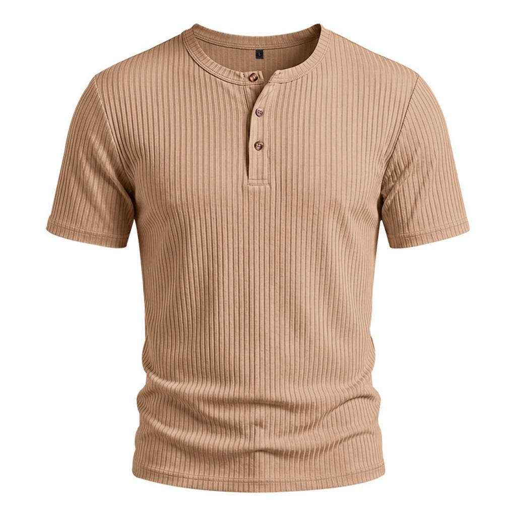 Мужская повседневная легкая рубашка-henley в рубчик, с коротким рукавом, с пуговицами на воротнике, облегающего кроя, из мягкой дышащей ткани, летний топ