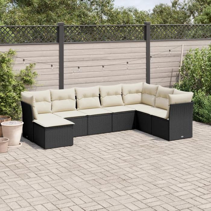 VidaXL Salon de Jardin avec Coussins 8 pcs, Canapés de Terrasse, Ensemble de Meubles de Patio, Mobilier d'Extérieur, Noir 3218046