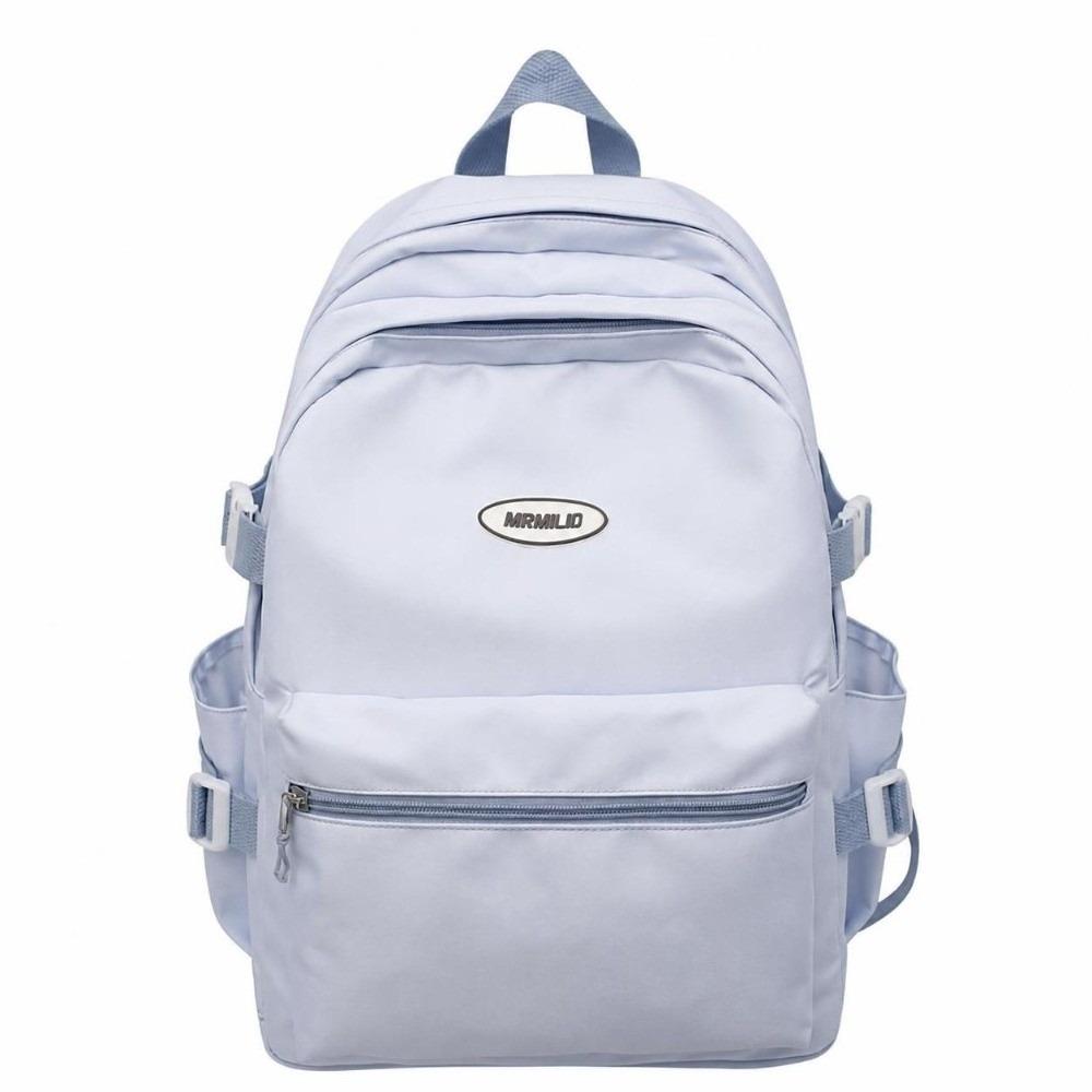 Trendy Solid Color Backpack Nylon Large Capacity Casual Daypack Multi-pocket Travel Rucksack