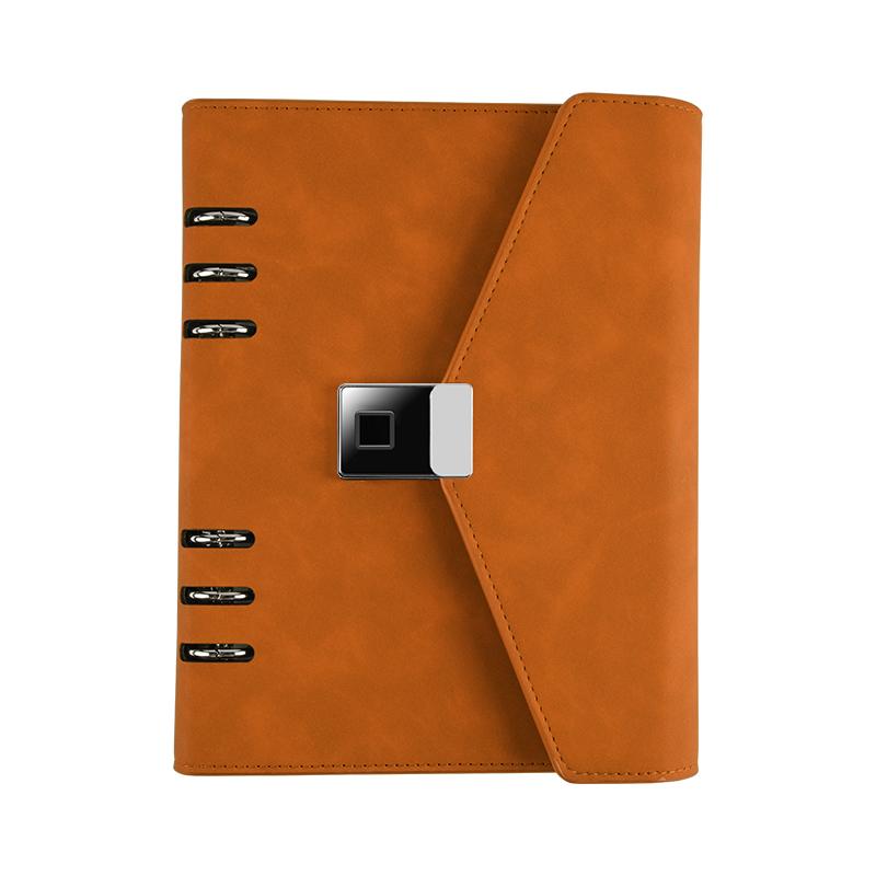 Personalized Refillable Ring Binder Journal A5 Leather Loose Leaf Planner Organizer Notebook with Smart Fingerprint Lock