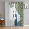 Тюль с павлином, прозрачные оконные шторы для гостиной, спальни, современная шифоновая вуаль, занавески из органзы, декор, шторы