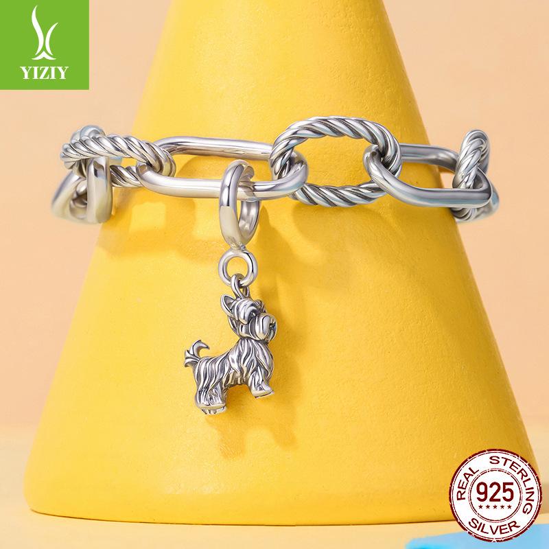 S925 Sterling Silver Yorkshire Dog Pendant Opening Button Cute Dog Sterling Silver Beaded Accessories