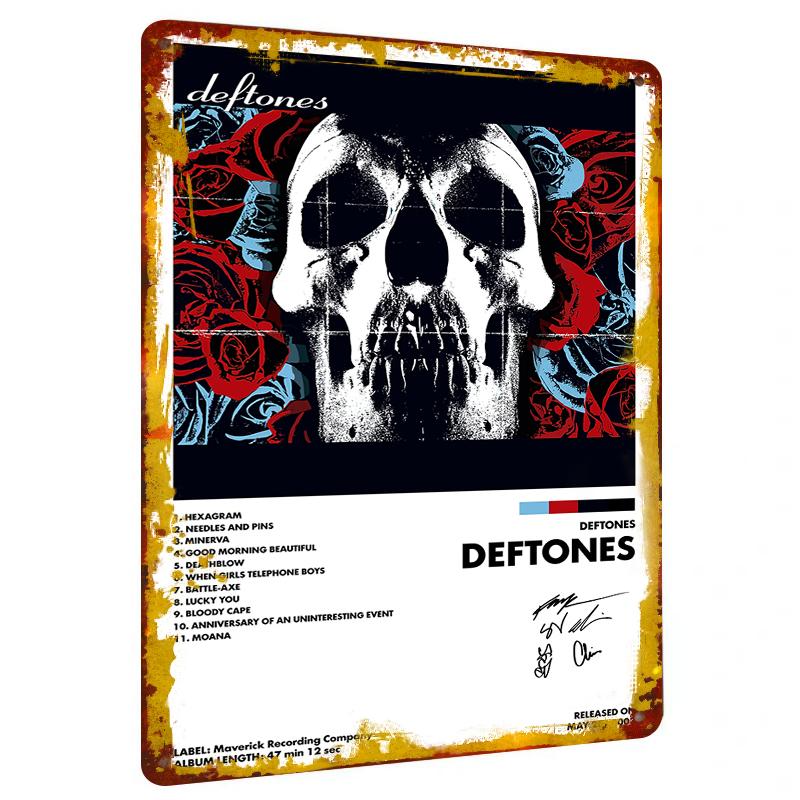 Deftones Обложка Альбома Металлическая Жестяная Табличка Череп Розы Музыкальный Декор для Домашнего Бара Настенный