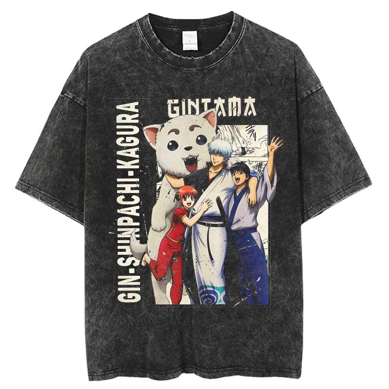 Gintama Манга Графическая Футболка Саката Гинтоки С Принтом Футболка Винтажная Стиранная Оверсайз Футболка Мужская Одежда Футболки с Коротким Рукавом