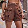 Однотонный принт весна-осень джинсовый комбинезон повседневные шорты с карманами эластичный пояс для женщин
