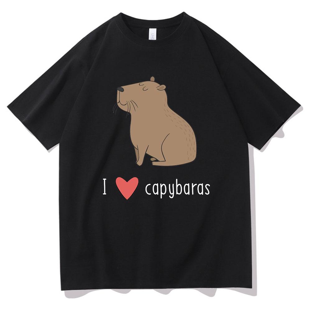 I Love Capybaras Print Men Women Fashion Casual Loose Tshirts Crew Neck Hip Hop Man Funny Tshirt Male Tee Shirt Male Streetwear