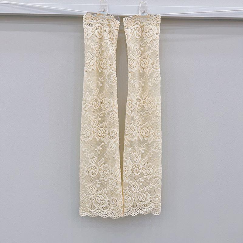 Women Summer Ice Silk Lace Arm Sleeve Elastic Sleeve Driving Gloves Black White Long Fingerless Mittens Sunscreen Glove