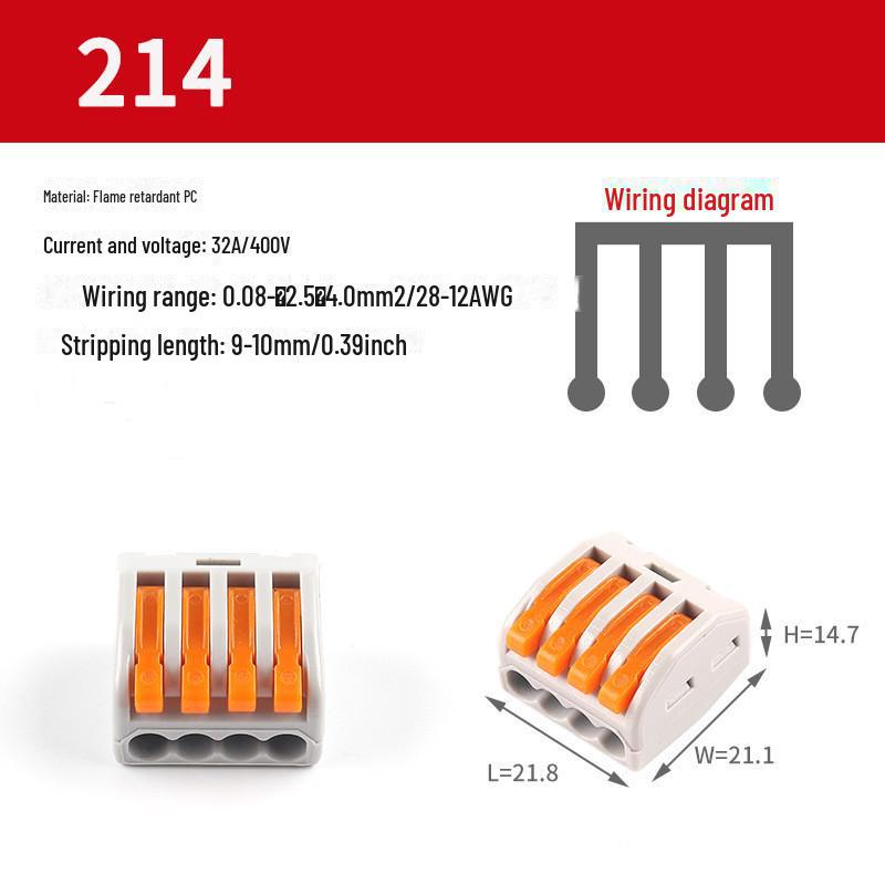 Быстроразъемный двухвходовой шестивыходовой разветвитель проводов с клеммной колодкой