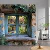 Наружный Садовый Постер Занавеска для Душа Винтажное Окно Стена Растущие Цветущие Растения Полиэстеровая Ткань Занавески для Душа Декор для Ванной