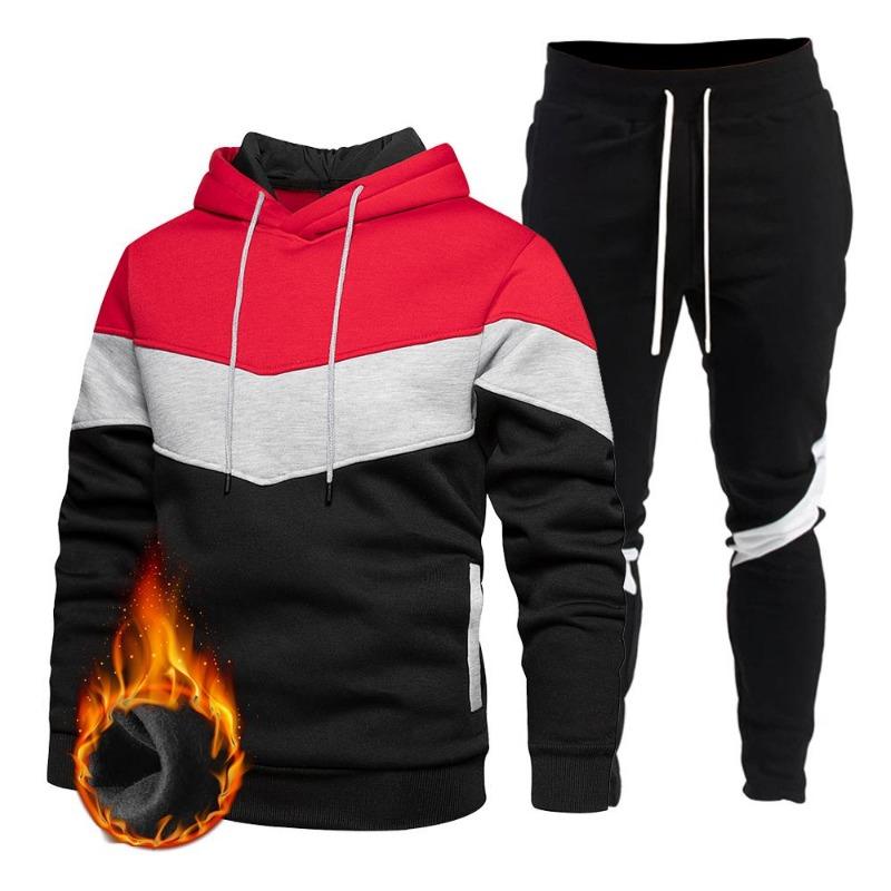 2024 Hooded Pullover Sweatshirt Pants Set Contrast Color Hooded Winter Men's Sportswear Sports 2-piece Set Men's Jogging Sweatshirt Set