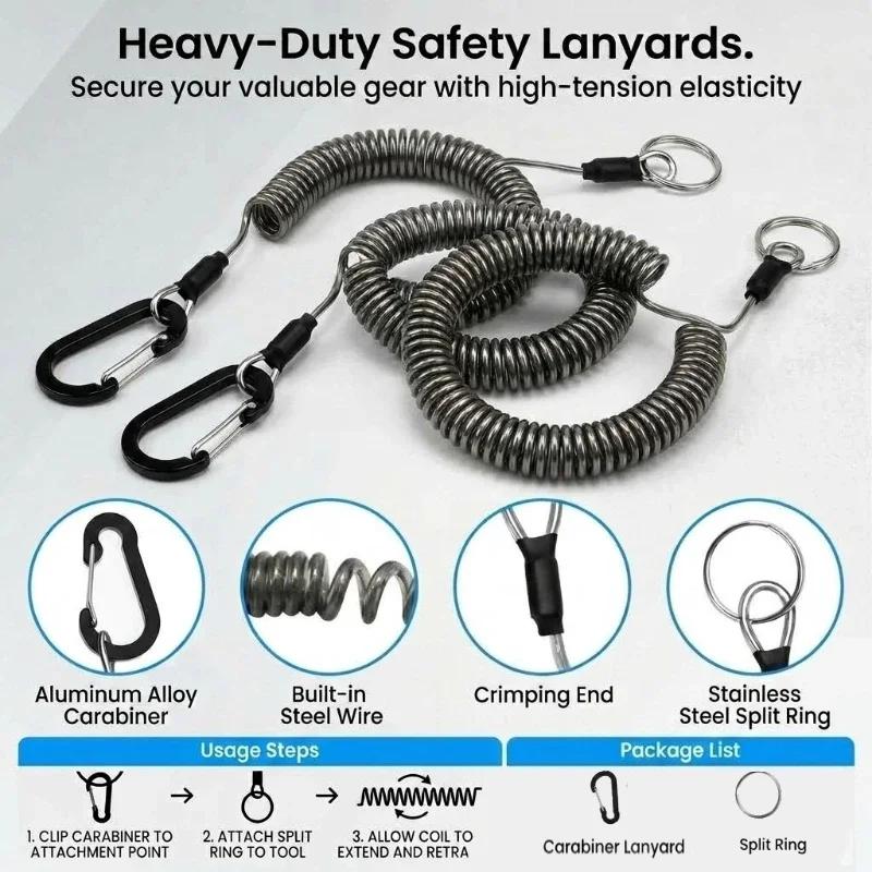Retractable Coiled Safety Lanyard with Aluminum Hook Quick Release Buckle Anti-loss Tool Lanyard for Fishing Kayaking Outdoor