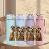 1PC Two Meerkat Standing Portrait 750ml Color Plastic Sports Water Bottle Leakproof Flip Straw Lid Suitable for Sports Office Home Use