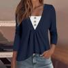 Women's Fashion Casual Long Sleeve Shirt Solid Color Button V Neck Up Tops