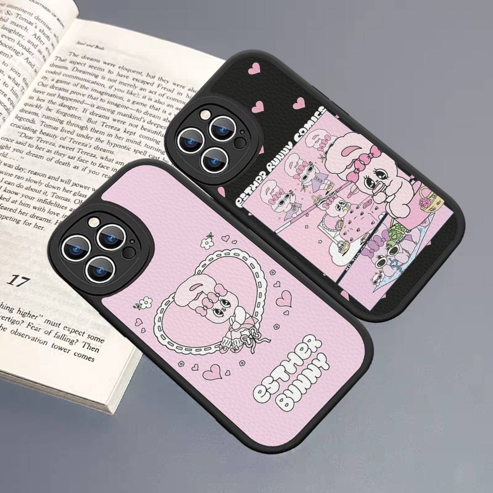 Esther Cute B-B-Bunny Phone Case For iPhone 16 15 14 13 12 11 Pro Max Plus Leather Soft Cover