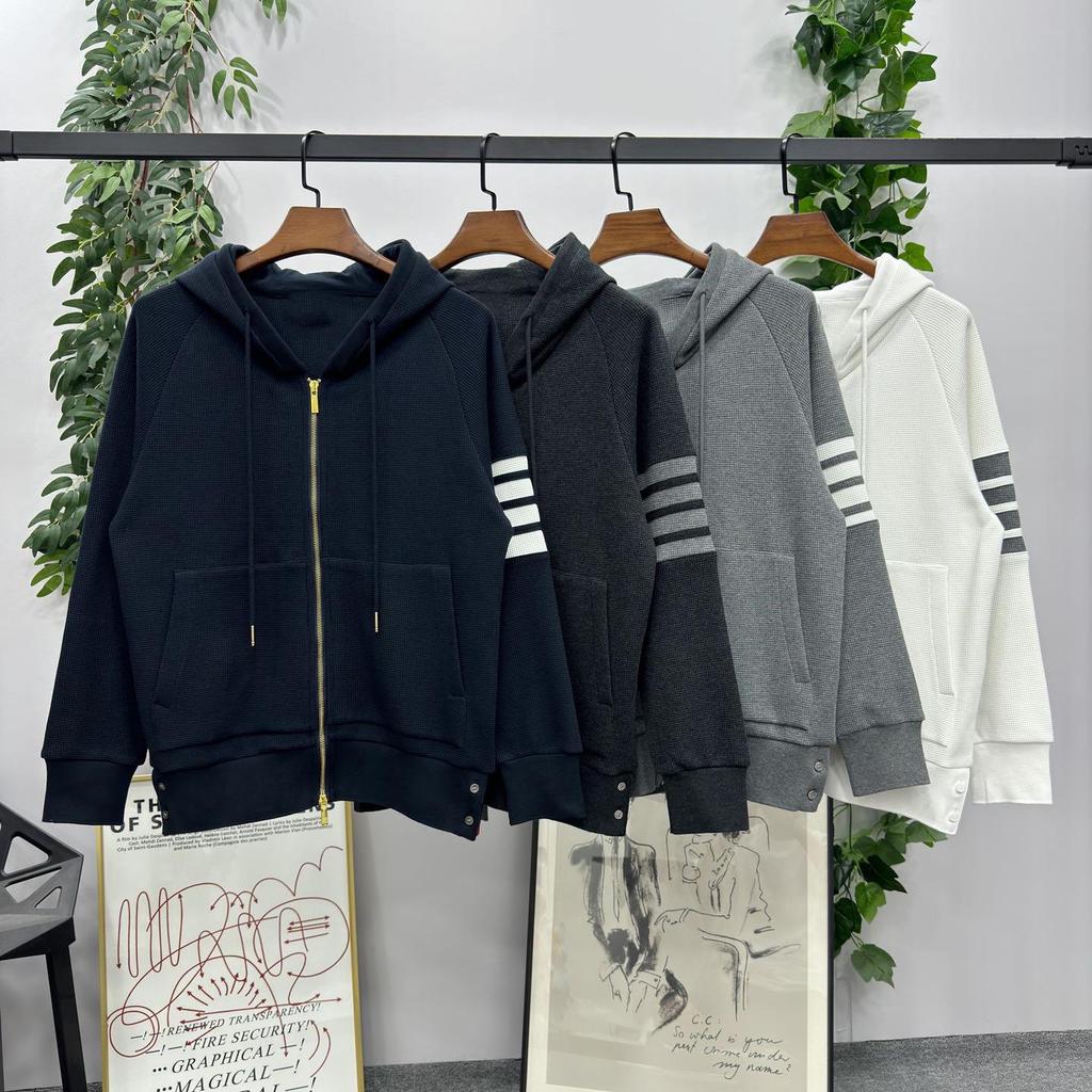 Unisex Waffle Knit Four-Bar Zipper Hoodie & Sweatpants Set