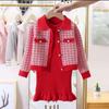 Girls' Two-Piece Fashionable Autumn/Winter 2022 Knitted Sweater and Skirt Set