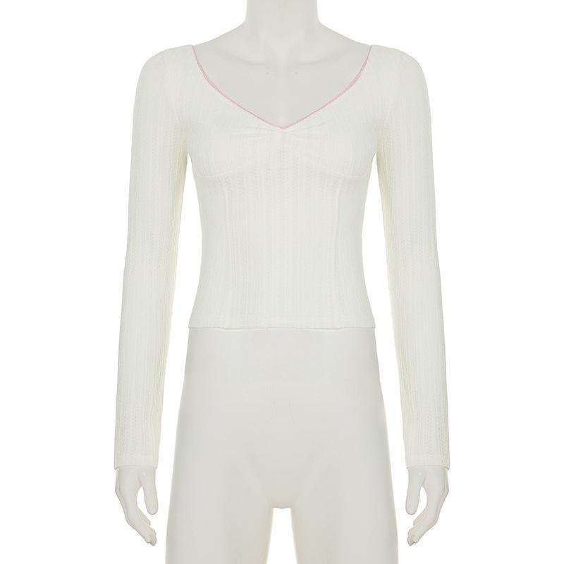 Женский текстурированный кружевной V-образный вырез, сексуальный, с оборками на груди, цветной, с тонкой талией и универсальным топом