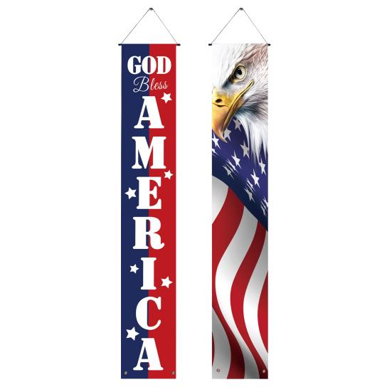 4th of July Patriotic Door Banners Outdoor Patriotic American Flag Hanging Porch Sign for Independence Day Memorial Day Decor