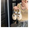 Cowhide Version~ Velcro Leather One-pedal Thick-soled Heightening Shoes Silver Mary Jane Single Shoes Muffin White Shoes