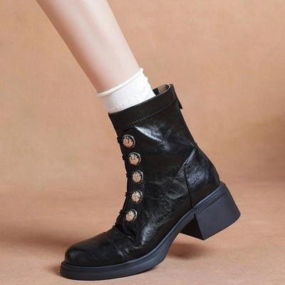 Новые флисовые ботинки, с круглым носком, ботинки на среднем толстом каблуке, нескользящая женская обувь