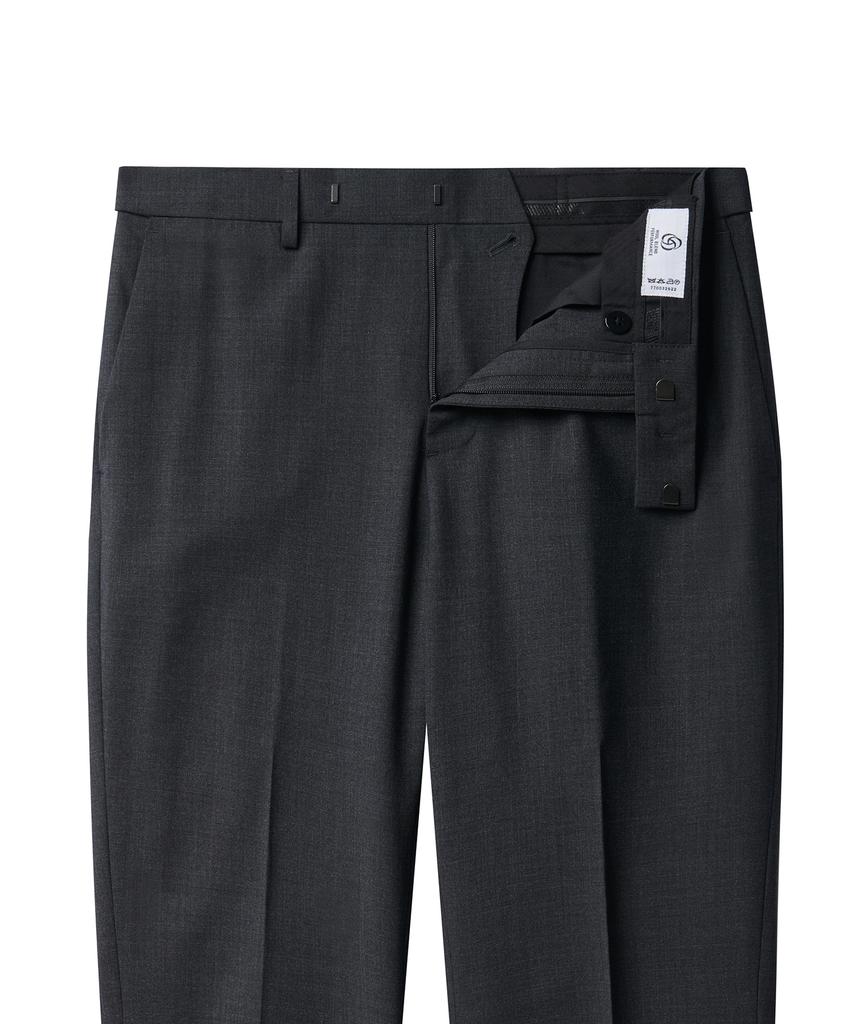 MUSINSA STANDARD Summer Wool Relaxed Tapered Hidden Banding Crop Slacks [Charcoal Gray]