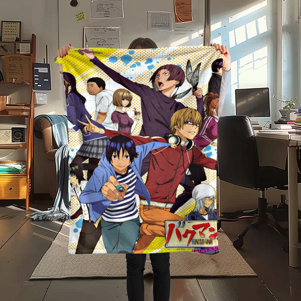 1PC Bakuman Print Flannel Blanket, High quality All Seasons, Home Decor, Warmth and Comfort, Perfect for Christmas Gifts