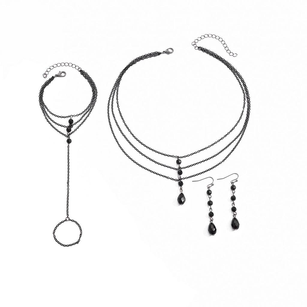 Европейско-американское многослойное колье-чокер с кристаллами и бусинами: Аксессуар в холодном стиле