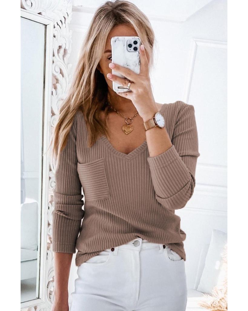 Azura Exchange Топ с V-образным вырезом и заплатками из рубчатой вязки