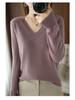 Korean Style V-Neck Long Sleeve Knitted Sweater for Women - Autumn/Winter Solid Color Loose Fit Pullover Top
