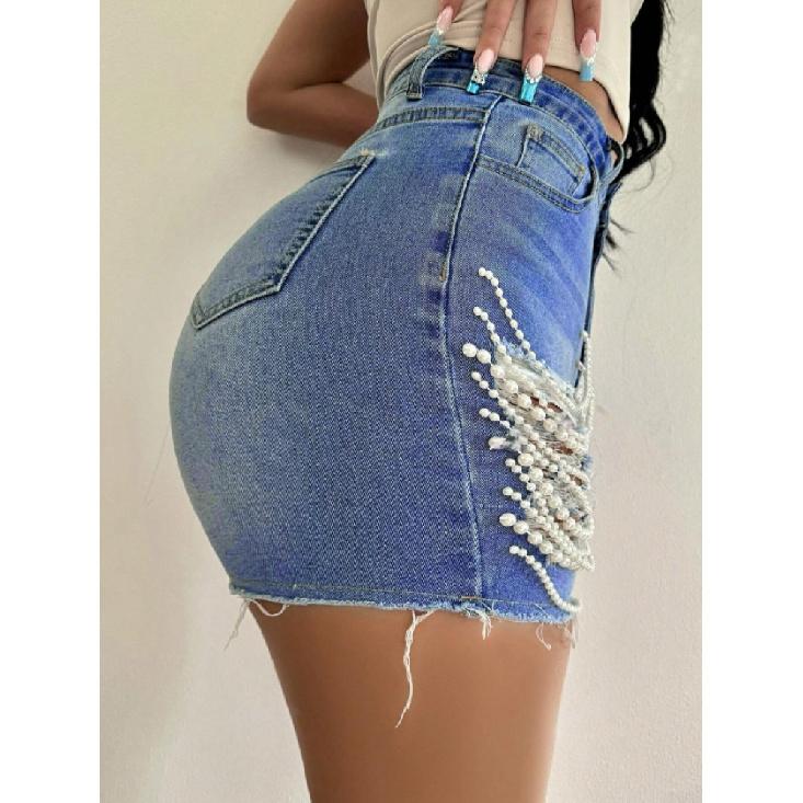 Джинсовые шорты женские летние новые с высокой талией и тонкие рваные шорты ручной работы с цепочкой из бисера для женщин