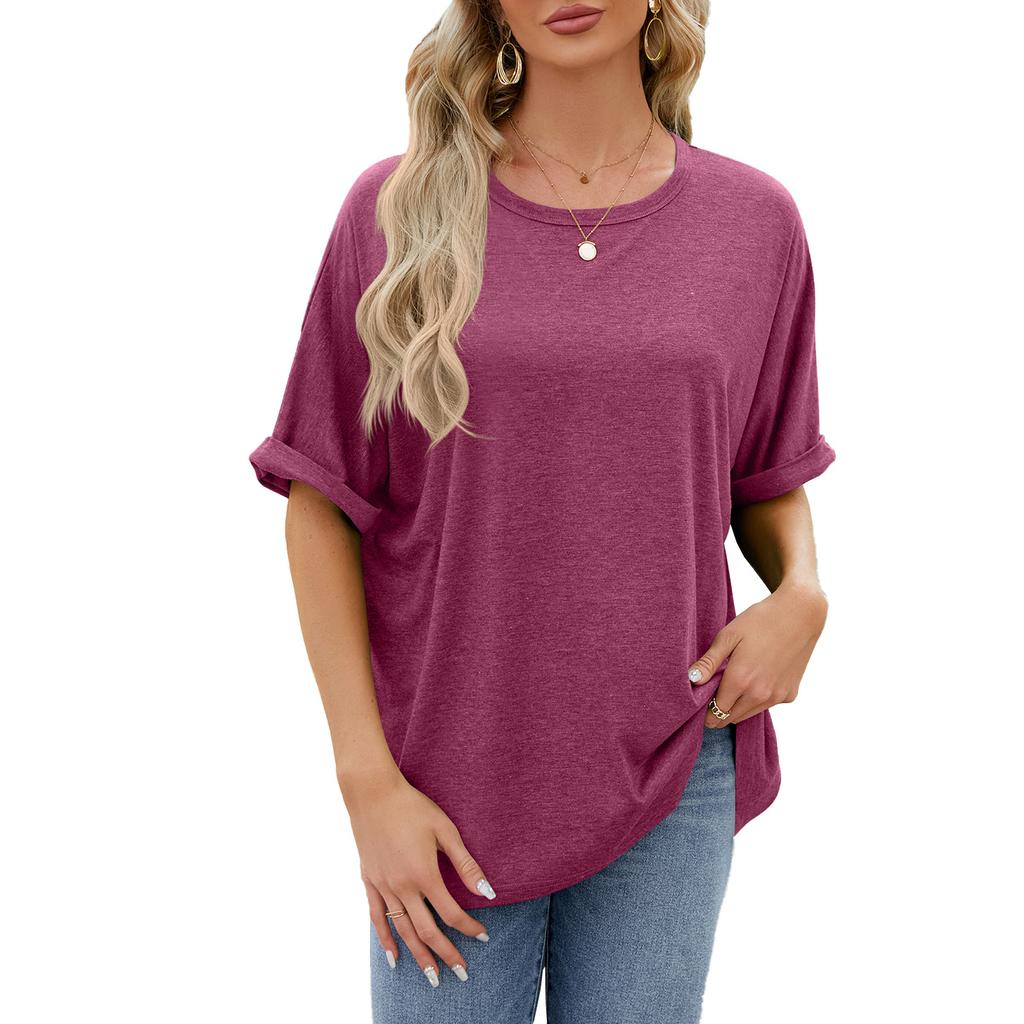 Summer New Women's T-shirt Solid Color Round Neck Loose Short-sleeved T-shirt Tops