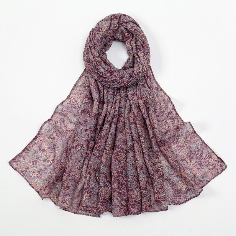 Spring and Summer New Light and Breathable Polyester Scarf Floral Printing Cotton and Linen Feel Travel Shawl