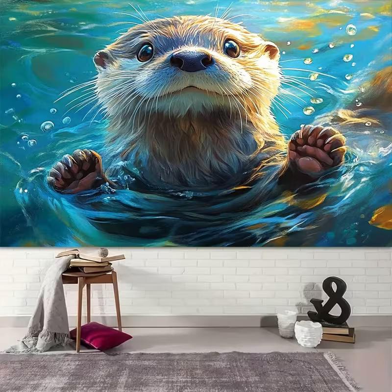 2D Flat Blue Water Bubbles Otter Backdrop for Whimsical and Nature Photoshoot